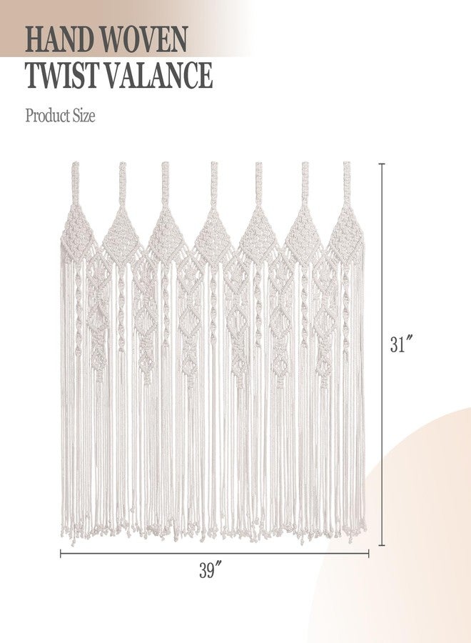 Foreate Boho Valance Macrame Curtains for Windows 31" L x 39" W Beaded Macrame Curtains for Doorway & Kichen, Large Wall Hanging Home Decor, Window Treament Room Divider Tapestry Wedding Backdrop, 1 Panel - Image 3